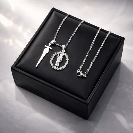 CADENA DOBLE DIJE: SAN JUDAS + ESPADA SAN MIGUEL