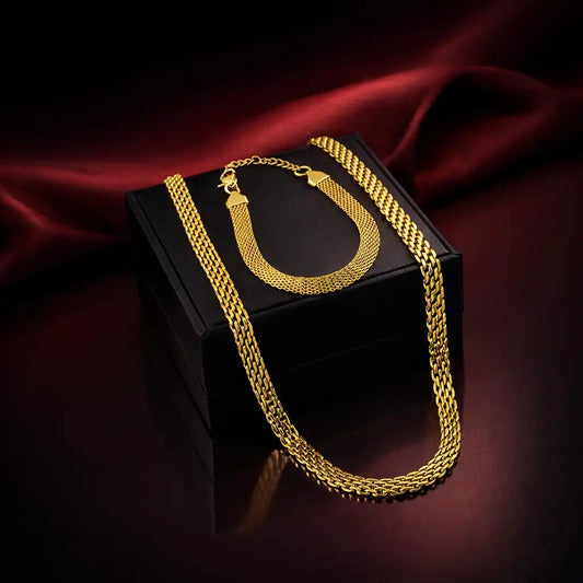 SET PREMIUM TEJIDO CHINESCO: CADENA + PULSERA